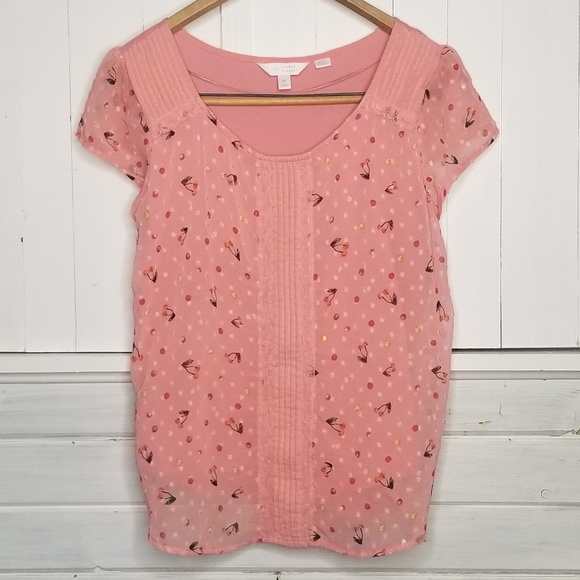 LC Lauren Conrad Tops - Lauren Conrad Blouse Pink Ruffle Floral Top